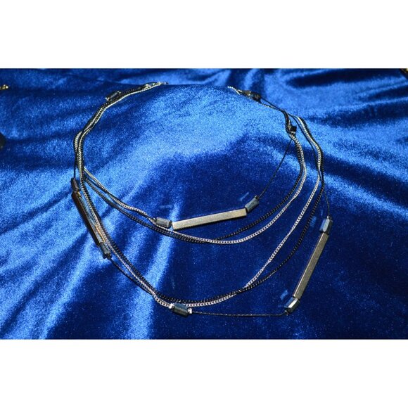 Premier Designs Classy Necklace Multi Strand Gold Tone Black Bars Crown Dangle - Picture 1 of 7